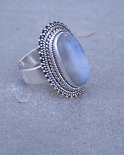 925 Sterling Silver Natural Moonstone Ring Gemstone Women Jewelry For Her F 23