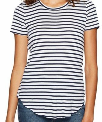 $295 Splendid Women's White 1X1 Venice Stripe Short Sleeve Crew Tee Top Size XS