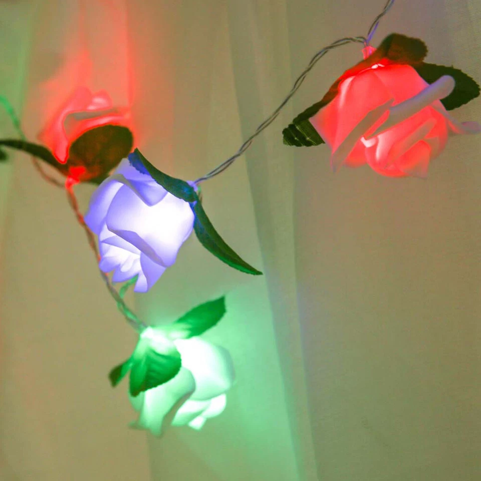 20 LED Rose Flower Lights String Fairy Wedding Christmas Party Garden Decoration - Image 4 of 4
