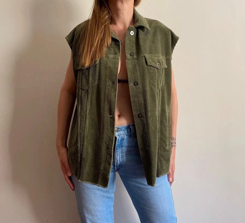 Zara donna velluto a coste verde gilet giacca oversize stile