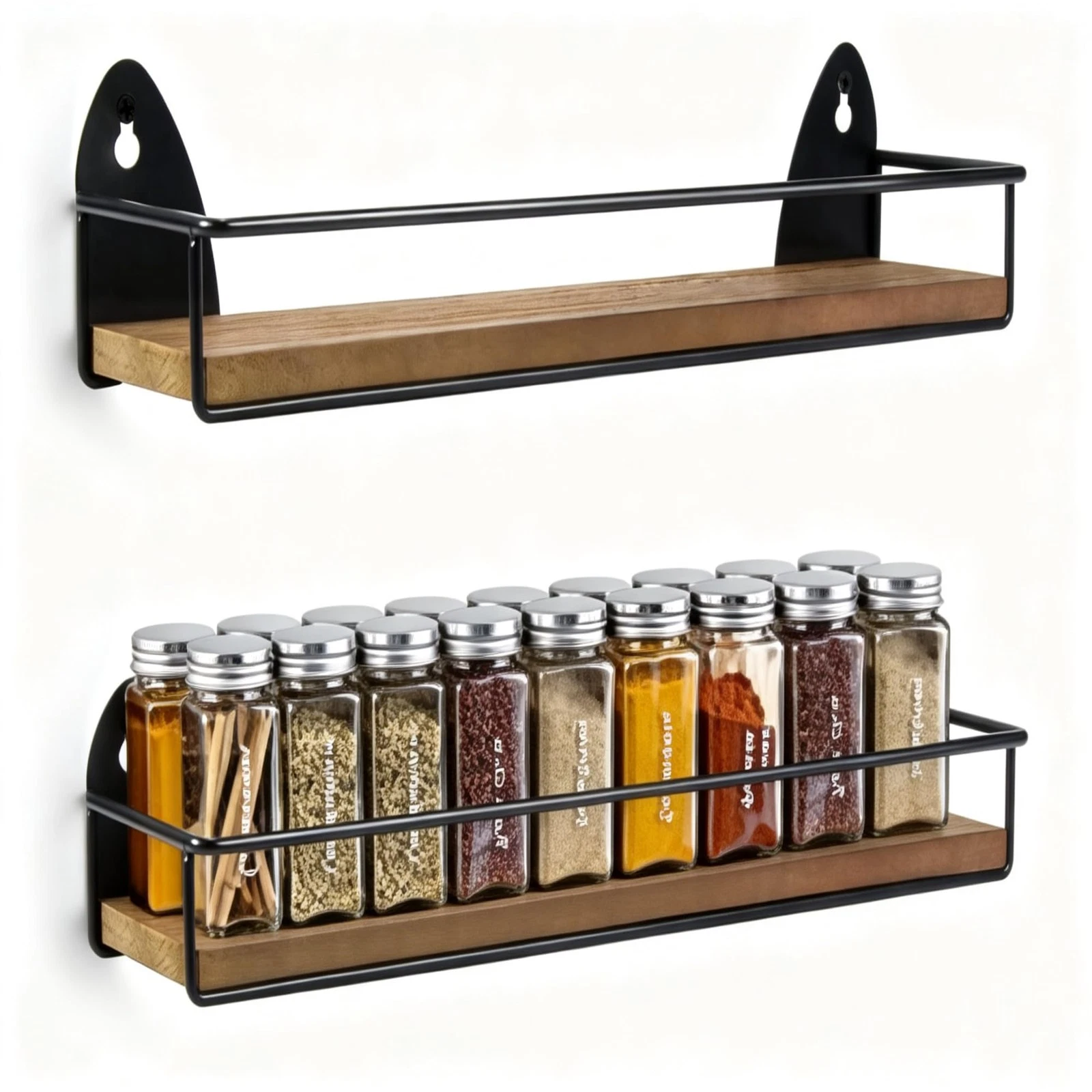 2 Pack Spice Rack Wall Mount Rustic Style Hanging Spice Organizer for Wall, K...