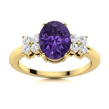 Amethyst Gemstone 925 Sterling Silver Prong Solitaire with Accents New Ring