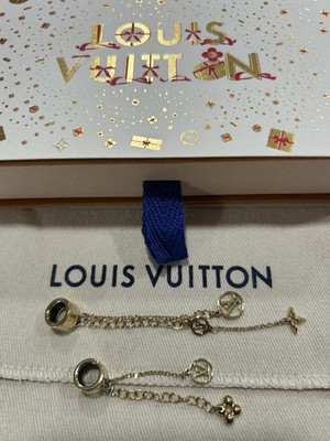 Auth LOUIS VUITTON Monogram Earphone Earrings Gold Plated Brass Chain & Charms