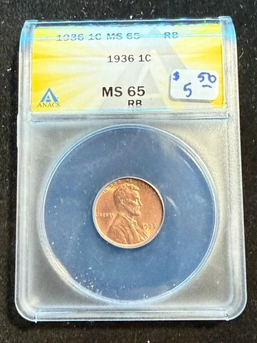 1936 LINCOLN WHEAT CENT ANACS MS 65 RB 181