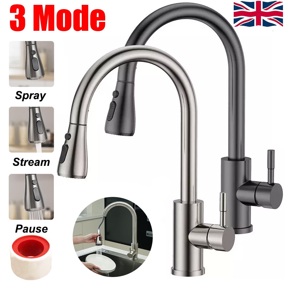 360° Kitchen Sink Mixer Taps Pull Out Spout Spray Single Lever Modern ...
