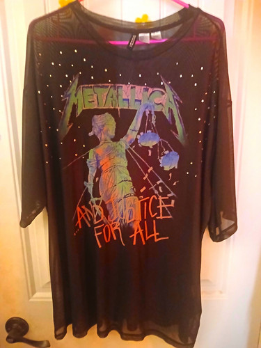 H&M Divided Metallica And Justice For All Sheer Mesh Studded Tee Black M
