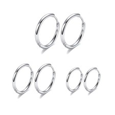 Surgical Stainless Steel Thin 10mm, D: Silver Diameter 6mm/8mm/10mm ,3 Pairs