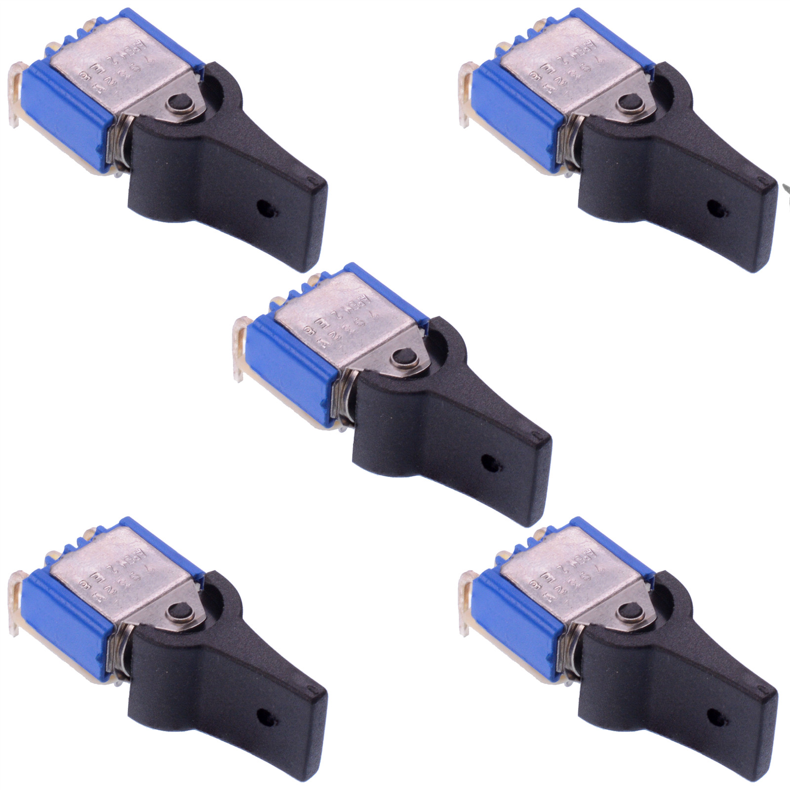 5 x 7932WA Black Paddle On-(On) Momentary Right Angle PCB Rocker Switch SPDT 4A