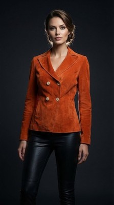 Ziegenvelours Jacke orange mit heller Stepp-Naht Pearl by MAZE ehem. VK 1298  !