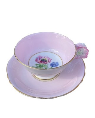 Paragon POPPY Cup & Saucer Flower Handle Pink Dbl Warrant  AS IS  Display Only