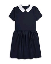 Polo Ralph Lauren Girls Collared Crepe Dress Navy Blue Size 5 Schoolgirl Preppy