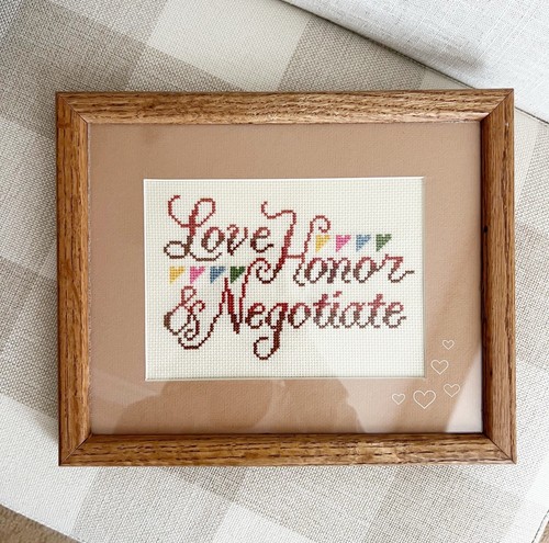 Vintage Framed Cross Stitch “Love, Honor, Negotiate” 11.25” X 9.25” | eBay