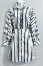 EXPRESS Shirt Dress Sz S Blue White Stripe Button Front Long Sleeve Collared
