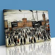 LS Lowry Going To Work Painting 1943 Canvas Framed Print Picture Wall Art