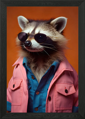 80er Jahre Stil Waschbär gerahmtes Wandbild Poster Leinwanddruck Bild