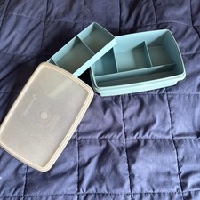 Blue Tuppercraft 767-2 Hobby / Craft Box with Tray and Tupperware Lid