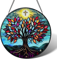 Stained Glass Window Hanging Tree of Life Sun Catcher Indoor, Window Garden Deco
