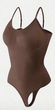 Brown Wireless One Piece Women's Bodysuit with Adjustable Straps, Solid Opaque