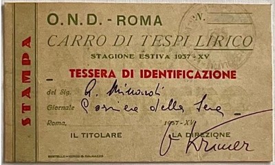 ROME COURIER DELLA SERA CARD PRINT CART OF THE LYRIC WAVE A.XV° 1937