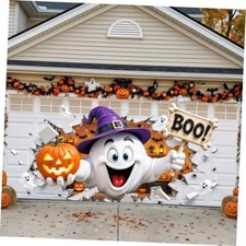 Halloween Garage Door Cover Banner16 x 7 ft, Large Cute Ghost Halloween Garage