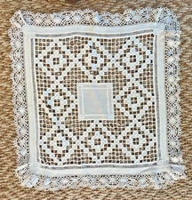 HARDANGER GORGEOUS  26 x26 WHITE  Needs Repair  Norwegian Embroidery Ruffle