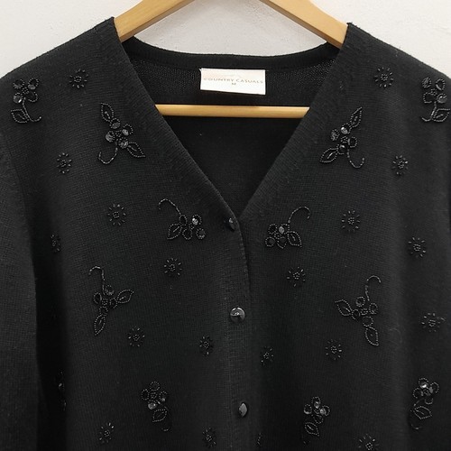 Country Casuals Beaded Cardigan M UK 10 Black Wool Blend Womens RMF08-LW - Picture 3 of 8