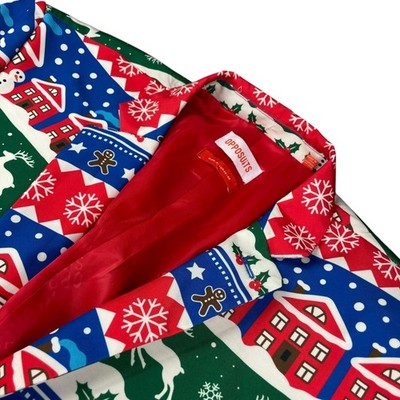 OppoSuits Men's Ugly Christmas 2-Button Blazer Red/Blue/Green Nordic   XL