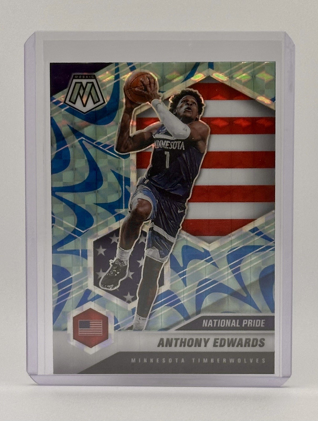 2020-21 Mosaic Anthony Edwards National Pride Blue Reactive + Pink