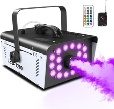 Fog Machine Smoke Machine 1200W 18 LED Lights Remote Halloween Outdoor Party Sta