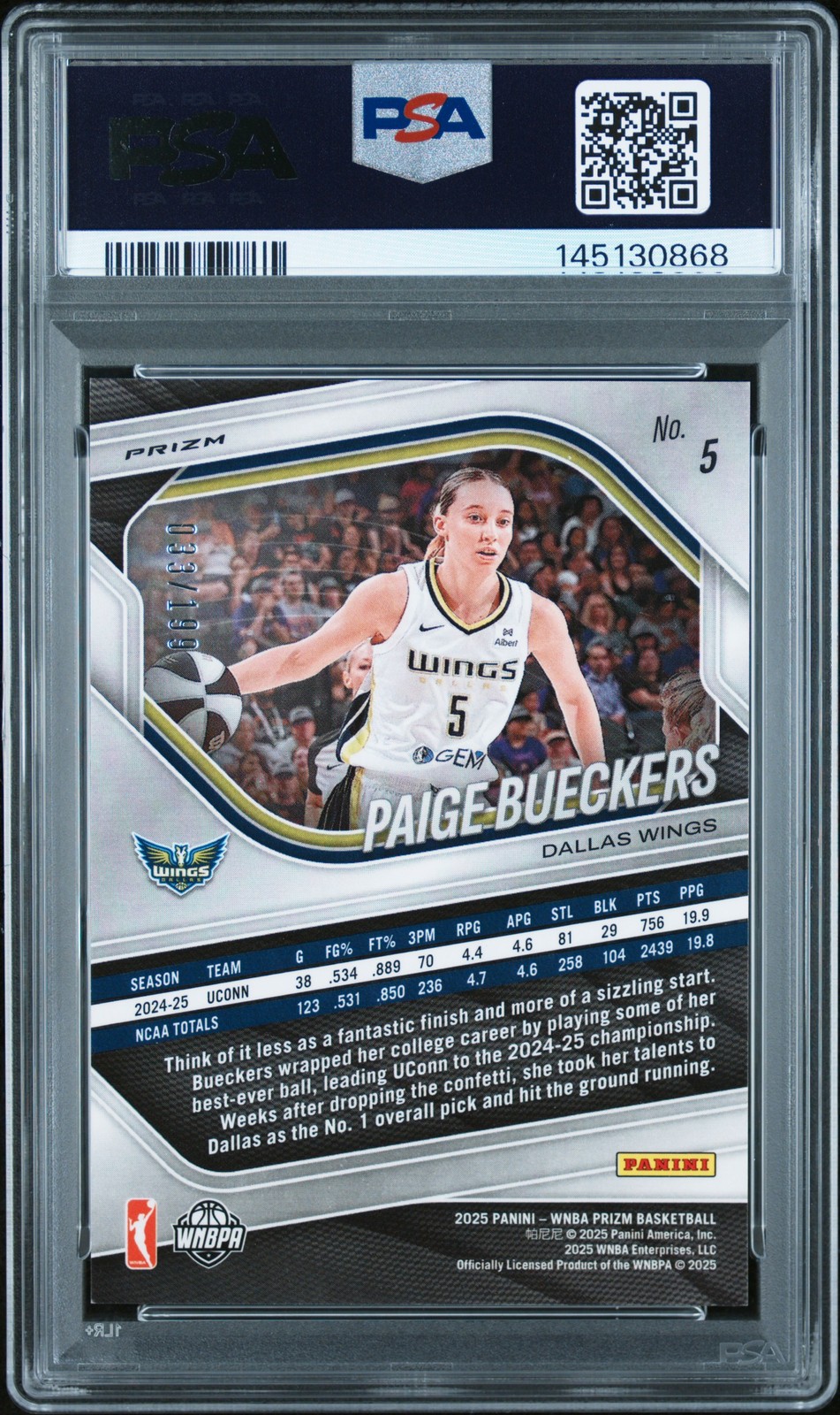 2025 PANINI PRIZM WNBA RED PANDORA #5 PAIGE BUECKERS ROOKIE RC /199 PSA 9 view 2