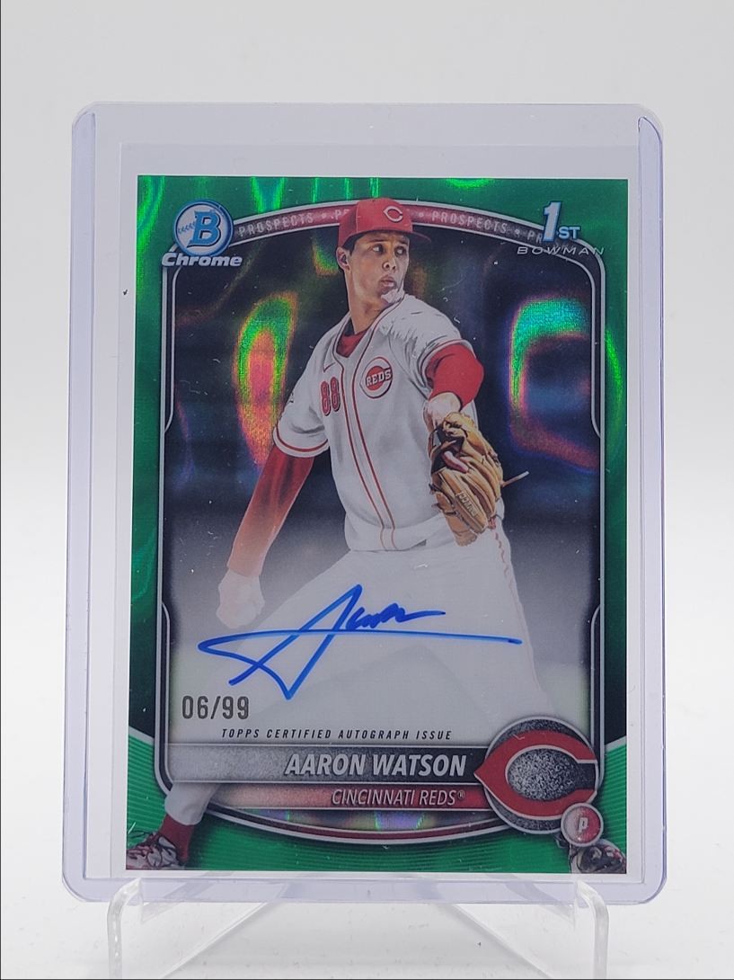 AARON WATSON 2025 BOWMAN CHROME DRAFT 1ST GREEN LAVA AUTO /99 Q5686