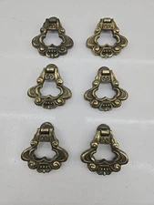 Vintage Set Of 6 Hyer Ornate Brass Drop Ring Drawer / Cabinet Pull Crown Detail
