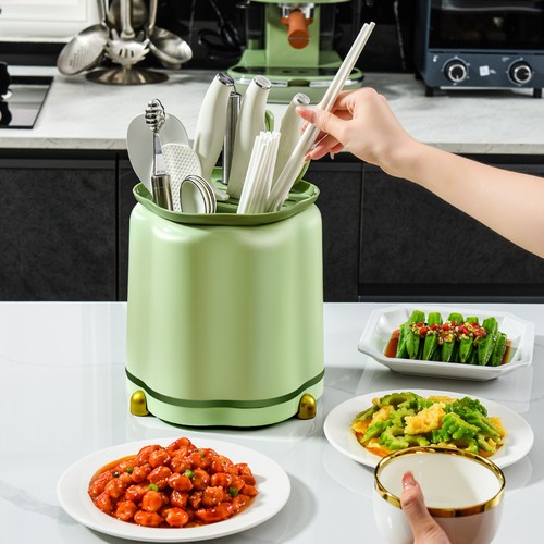 360 Rotating Knife Block Utensil Holder Kitchen Cutlery Draining ...