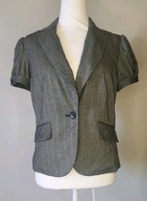 Apt. 9 Women's Crop Puff Sleeve Blazer Jacket Charcoal Gray Fitted Faux Pocket