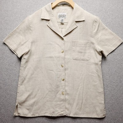 Jaclyn Smith Sport Shirt Womens M Linen Blend Button Up Short Sleeve Coastal Top