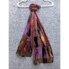 Boho Paisley Semi Sheer Rectangle Scarf Metallic Artsy Patchwork Purple Pink
