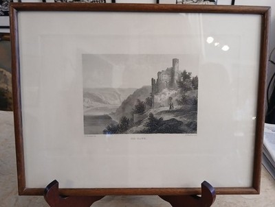 Antique Engraving ~1830 CASTLE MOUSE Rhine - Gift Baron von Woltersdorf -B446