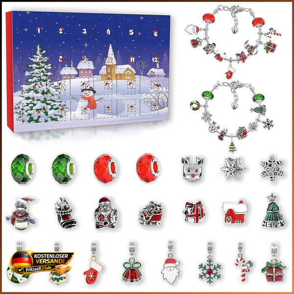 Adventskalender 2026 FüR MäDchen Kinder Schmuck 22 Charms 2 ArmbäNder-image