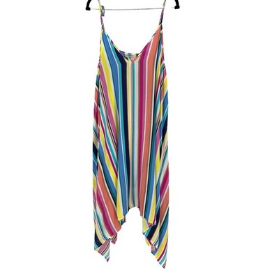 Bleu by Rod Beattie Striped Swim Coverup Multicolor Rayon Beach Dress Large EUC