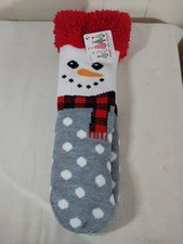 SNOWMAN Merry and Bright Christmas Holiday Womens Size 4-10 SLIPPER SOCKS - NEW
