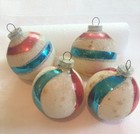 Lot 4 vintage DBGM WGermany mercury glass mica glitter ornaments plastic caps — photo 4