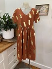Elk Organic Cotton Brown Dress Gold Splashes Size 10 Pockets 