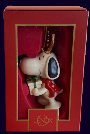 Lenox Peanuts Snoopy with Gift Ornament Gold Antlers NEW IN BOX | eBay