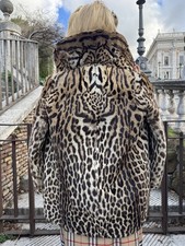 VINTAGE REAL FUR COAT LEOPARD OCELOT PRINT M GENUINE RABBIT