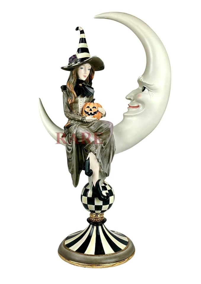 Mackenzie-Childs Courtly Spellbound Witch On a Moon With Pumpkin 21" caja nueva Foto 2 de 4