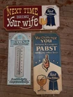 Pabst PBR Signs Beer Thermometer Tin Vintage Brewery 3 Sign Bundle
