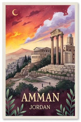 Fesselndes Amman Jordan Reise Poster - Antikes Stadtbild Kunstdruck A1-A4 Poste