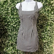 Olivaceous Dress Womens S Black White Striped Thick Strap square Neck Zip 
