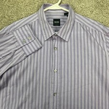 BOSS Hugo Boss Regular Fit Striped Dress Shirt Purple Lavender Mens L Large