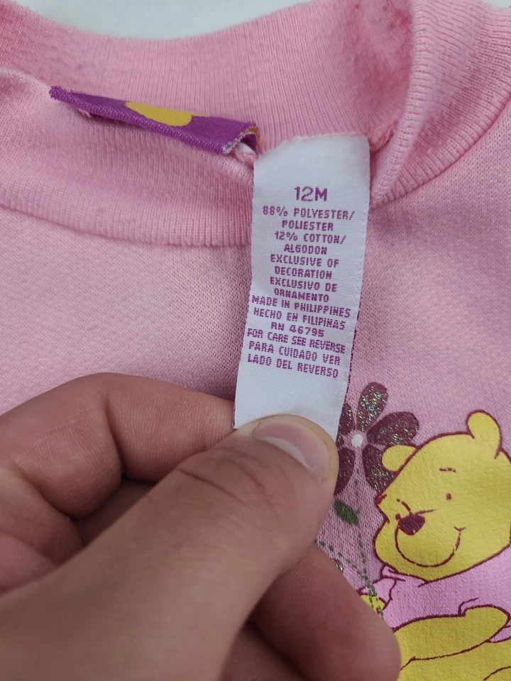 Camisa Vintage Winnie the Pooh Rosa Bebé Niña Talla 12 Meses Flor Cerdito MANCHA Foto 3 de 4